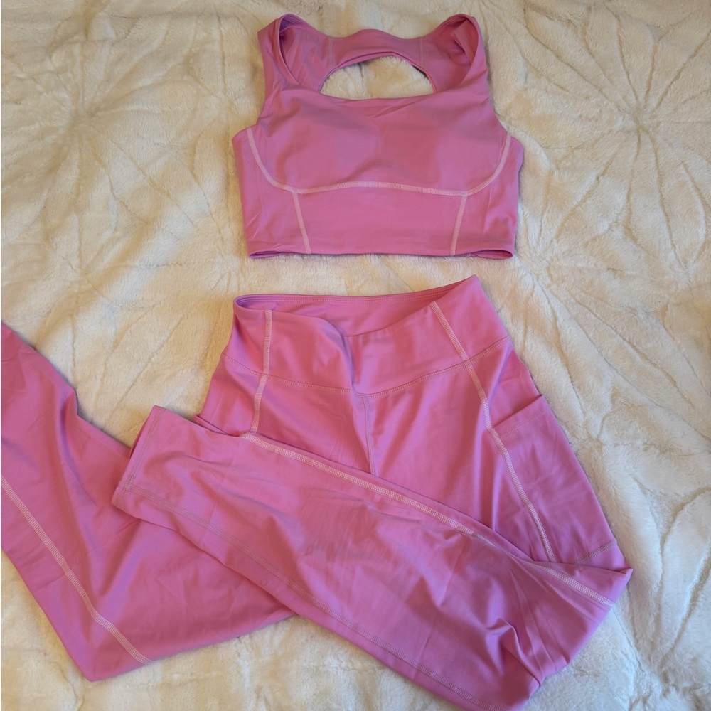 Women's Pink Activewear Set – High-Waist Leggings & Sports Bra